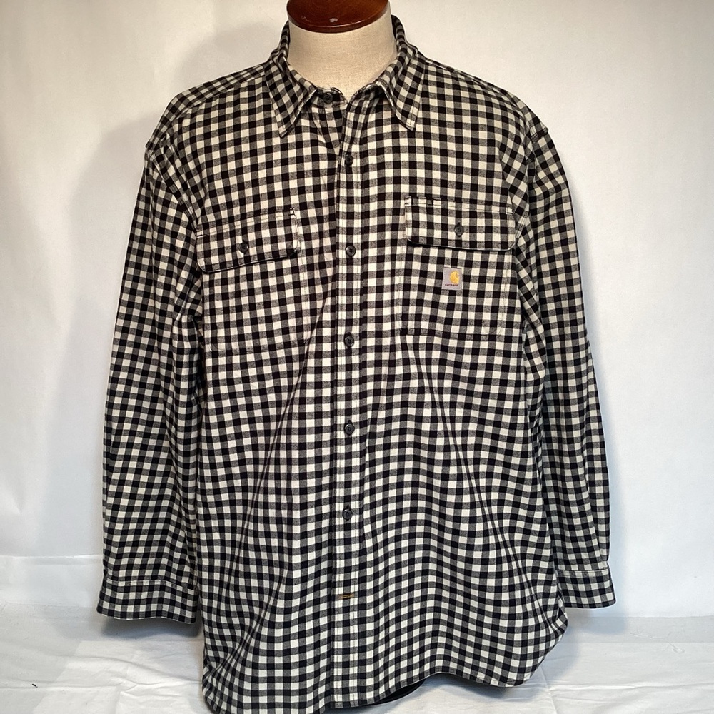 Carhartt Loose-Fit Heavyweight Plaid Flannel Shirt Black White Men’s Size 2XL